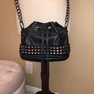 Tylie Malibu Black Leather Studded Crossbody Bag